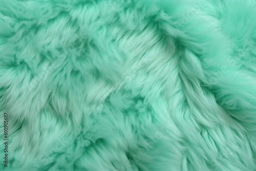 Very peri mint color sheep fur sheepskin rug background Wool texture. AI generative