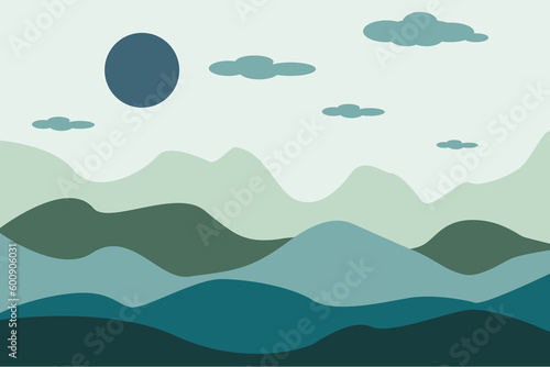 Vector mountain landscape illustration, simple monochrome art