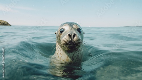 A curious seal watching humans. AI generated