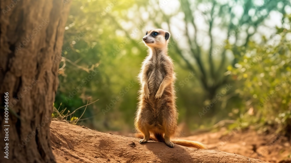 Fototapeta premium A cute meerkat standing guard. AI generated