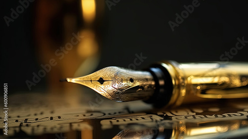Golden fountain pen. Generative AI.