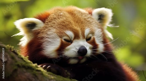 A cute red panda grooming itself. AI generated
