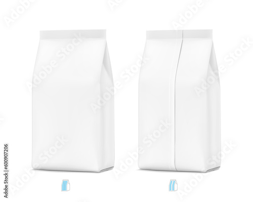 Hyper realistic vertical bag mockup. Half side view. Vector illustration isolated on white background. Can be use for template your design, presentation, promo, ad. EPS10.