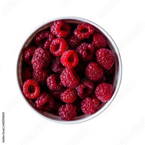 Top View of Raspberries in a Bowl Isolated On Transparent Background