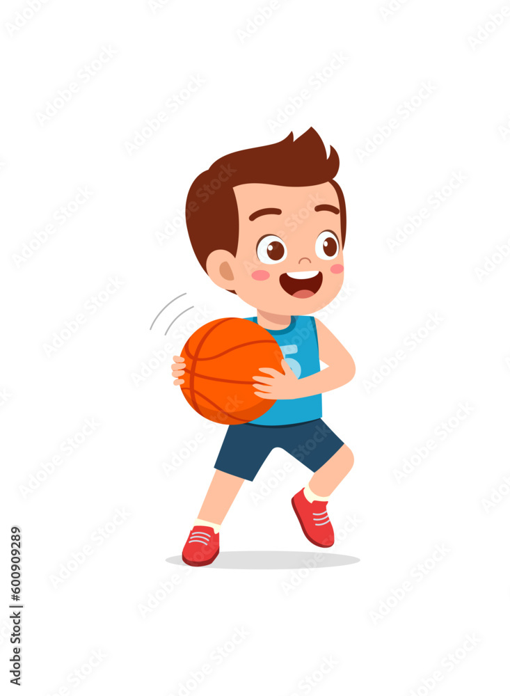 little kid play basketball and feel happy little kid play basketball and feel happy