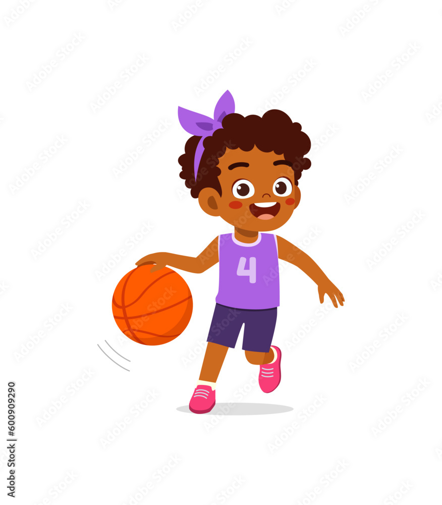 little kid play basketball and feel happy