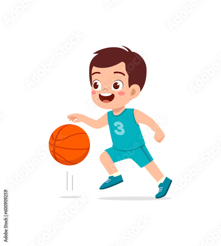 little kid play basketball and feel happy