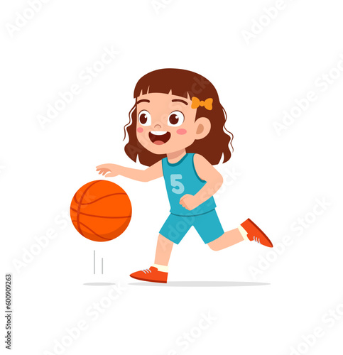 little kid play basketball and feel happy