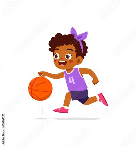 little kid play basketball and feel happy
