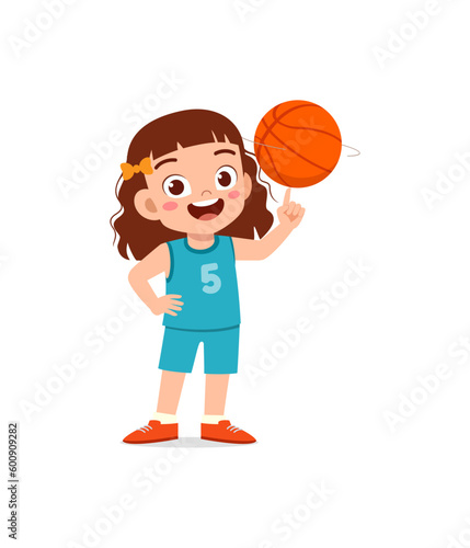 little kid play basketball and feel happy