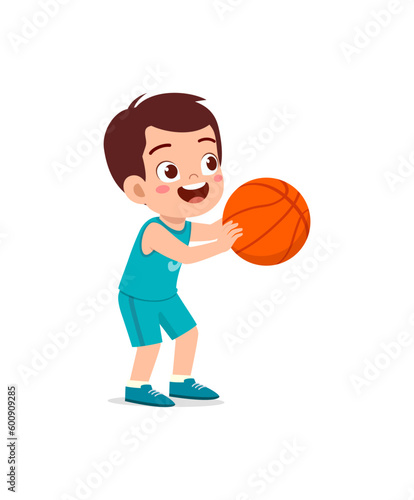 little kid play basketball and feel happy