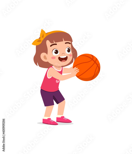 little kid play basketball and feel happy