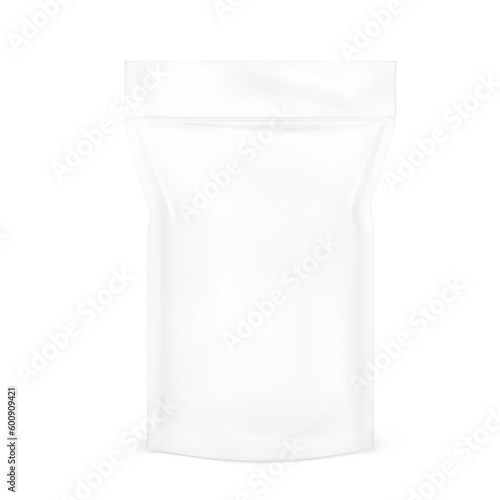 Stand up pouch bag isolated on white background. Vector illustration. Front view. Can be use for template your design, presentation, promo, ad. EPS10.