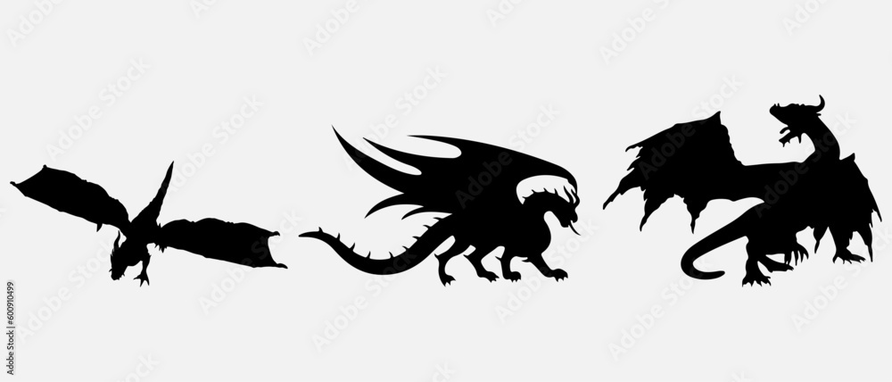 Obraz premium isolated black silhouette of a dragon , vector collection