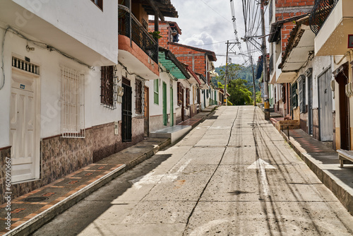 Narrow street in the old town Santa Elena Colombia   Medellin Colombia 