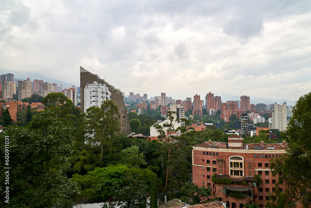 Fototapeta premium Scenic View of Medellin Colombia Skyline with Mountains in the Background 