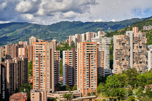Scenic View of Medellin Colombia Skyline with Mountains in the Background 