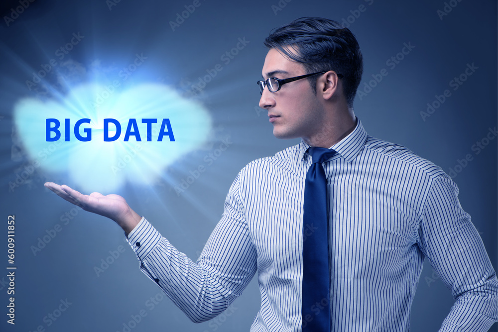 Big data concept with business people pressing virtual buttons Big data concept with business people pressing virtual buttons
