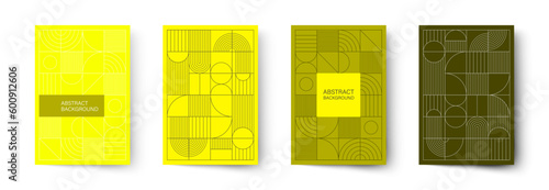 Set of minimalistic geometric posters. Modern abstract geometric patterns in Scandinavian style. Trendy covers design.