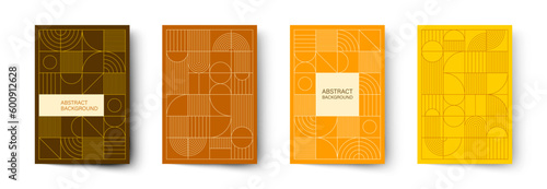 Set of minimalistic geometric posters. Modern abstract geometric patterns in Scandinavian style. Trendy covers design.