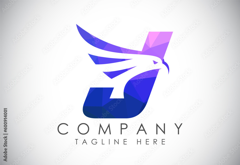 English alphabet J with Eagle head negative space symbol. Creative Eagle head vector design template English alphabet J with Eagle head negative space symbol. Creative Eagle head vector design template