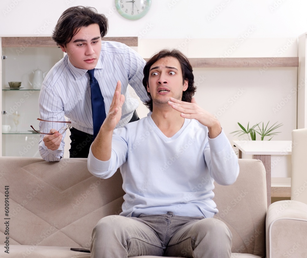 Young male patient discussing with psychologist personal problem Young male patient discussing with psychologist personal problem