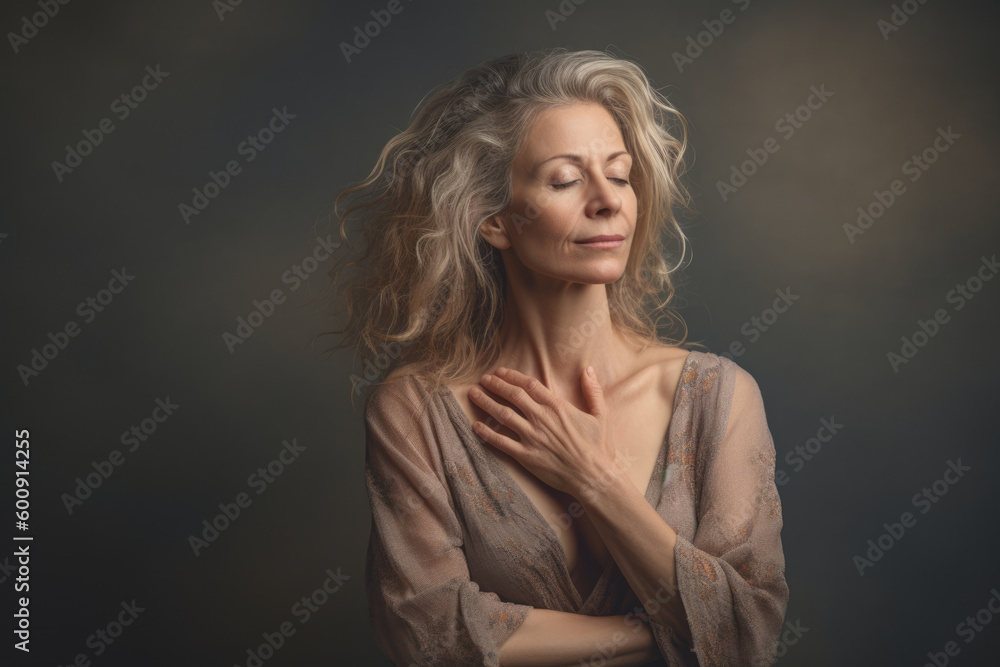 Graceful Woman Embodying Strength and Serenity on Studio Background, generative ai Graceful Woman Embodying Strength and Serenity on Studio Background, generative ai