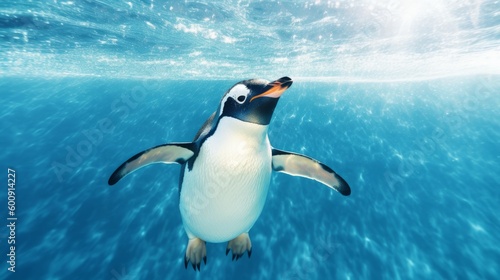 A happy penguin sliding on ice. AI generated