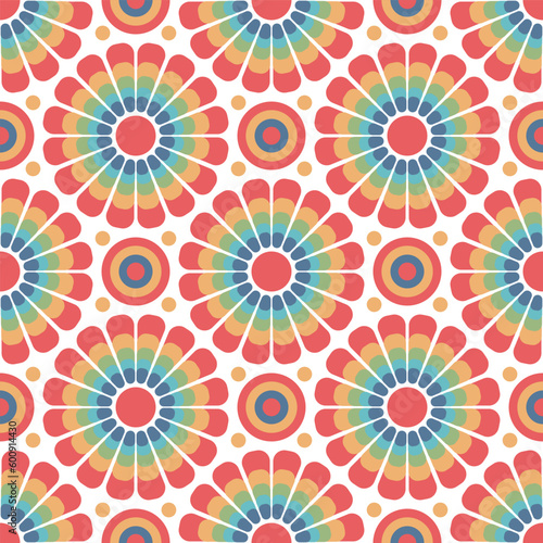 Colorful Abstract Geometric Rainbow Flower Seamless Vector Repeat Pattern
