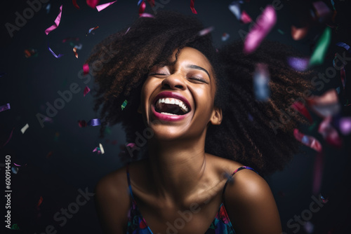 Joyful Woman Radiating Happiness in Vibrant Studio Environment, generative ai