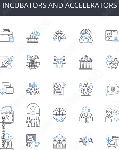 Incubators and Accelerators line icons collection. Cuisine, Dishes, Flavors, Recipes, Spices, Gastronomy, Delicacies vector and linear illustration. Regions,Fusion,Authentic outline signs set