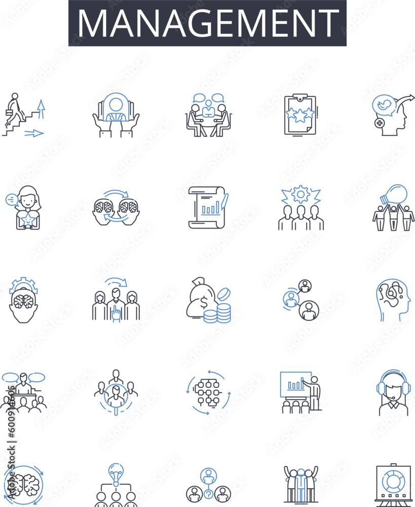 Management line icons collection. Efficiency, Speed, Innovation, Adaptability, Flexibility, Maneuverability, Optimization vector and linear illustration. Reliability,Sustainability,Technology outline