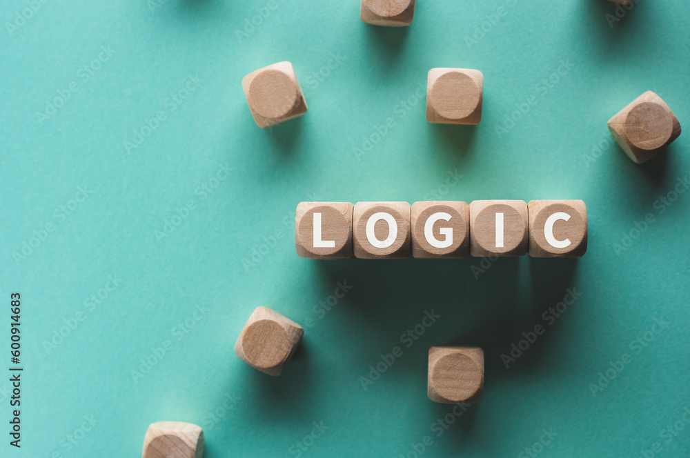 There is wood cube with the word LOGIC.It is as an eye-catching image. There is wood cube with the word LOGIC.It is as an eye-catching image.
