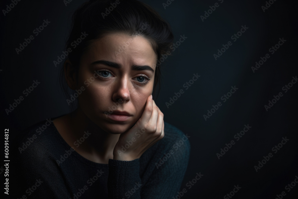 Portrait of a woman experiencing a moment of emotional vulnerability, with a muted studio background, generative ai Portrait of a woman experiencing a moment of emotional vulnerability, with a muted studio background, generative ai