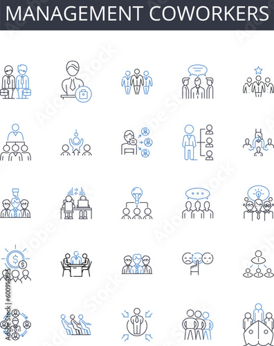 Management coworkers line icons collection. Profitability, Liquidity, Solvency, Efficiency, Turnover, Ratios, Balance vector and linear illustration. Equity,Cashflow,Expenses outline signs set