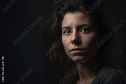 Portrait of a woman displaying vulnerability and fragility against a soft studio background, generative ai