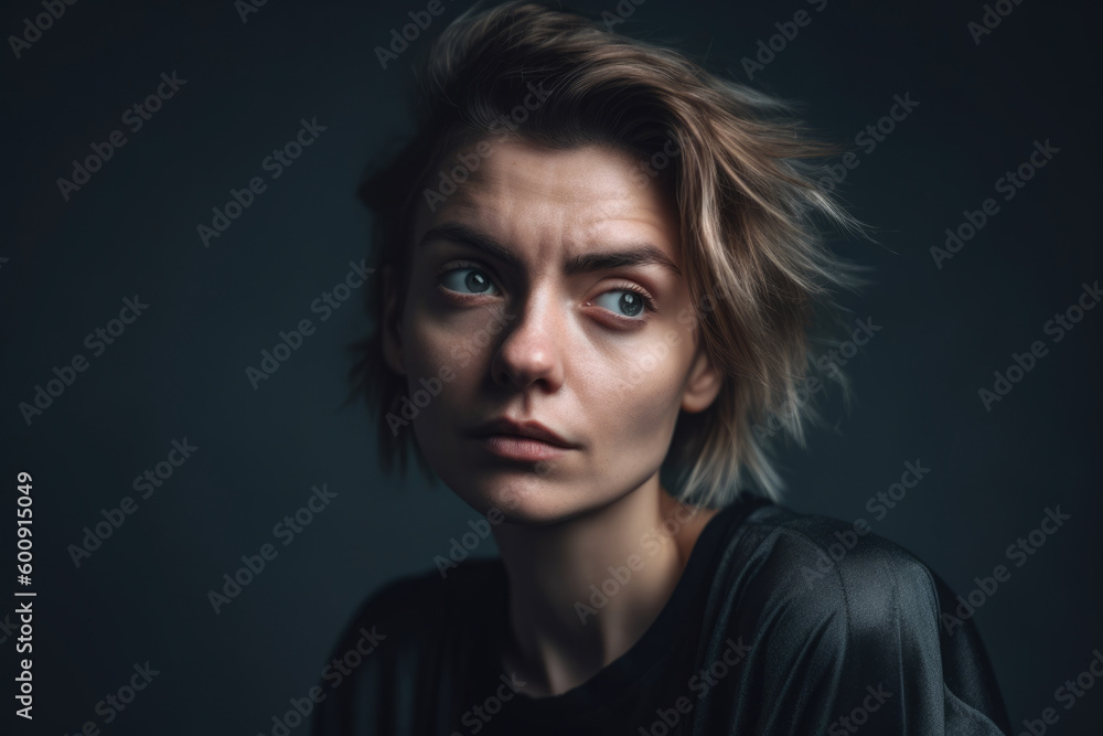 Portrait of a woman with a puzzled expression on her face, raising one eyebrow and tilting her head against a monochrome studio background, generative ai Portrait of a woman with a puzzled expression on her face, raising one eyebrow and tilting her head against a monochrome studio background, generative ai