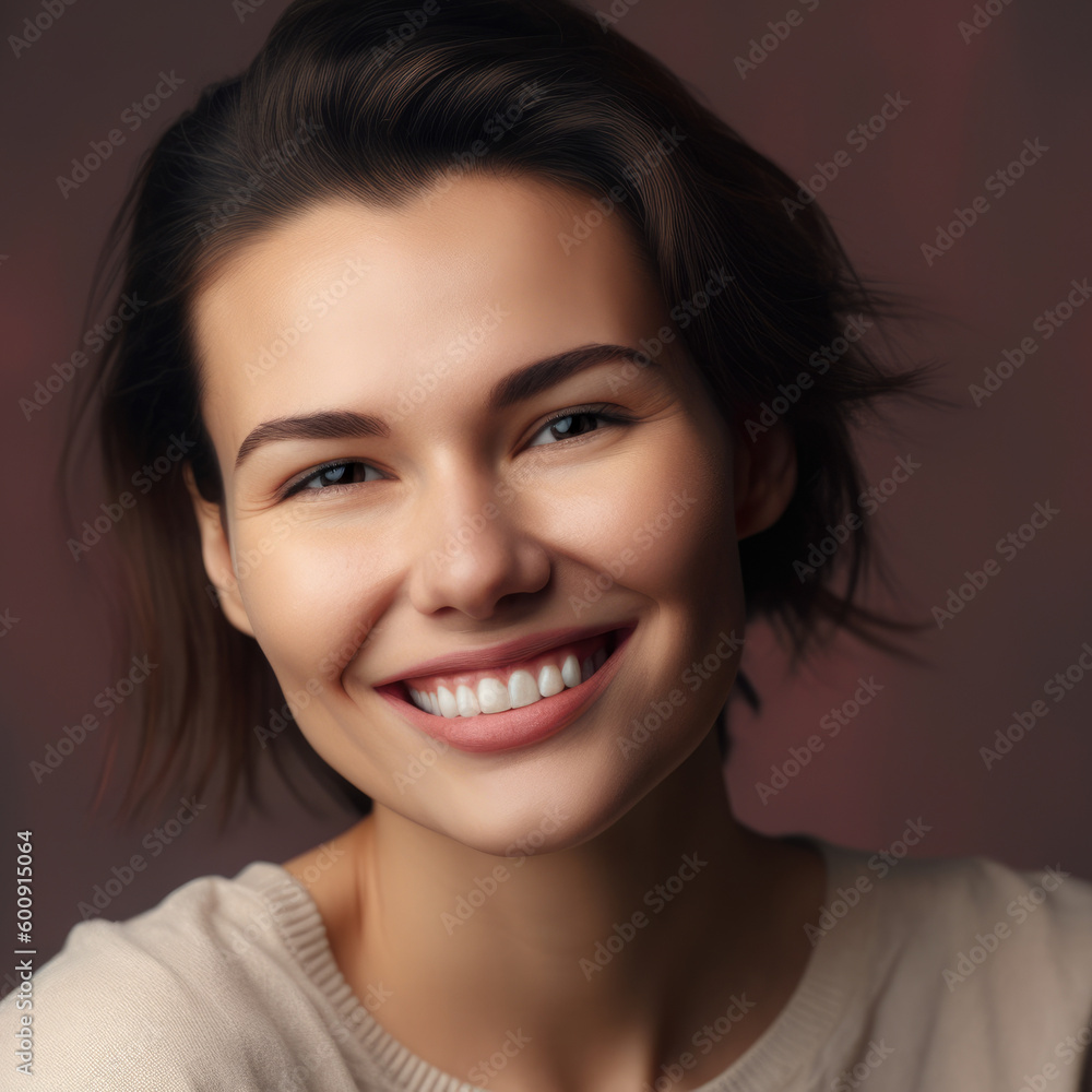 Portrait of a woman with a radiant smile, displaying an optimistic expression, against a bright, uplifting studio background, generative ai Portrait of a woman with a radiant smile, displaying an optimistic expression, against a bright, uplifting studio background, generative ai