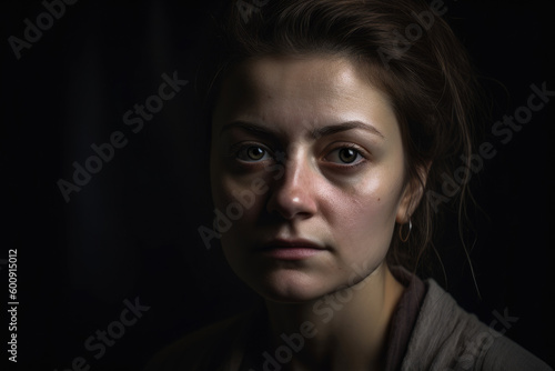 Portrait of a Woman with a Deep Sense of Sadness, generative ai © aicandy