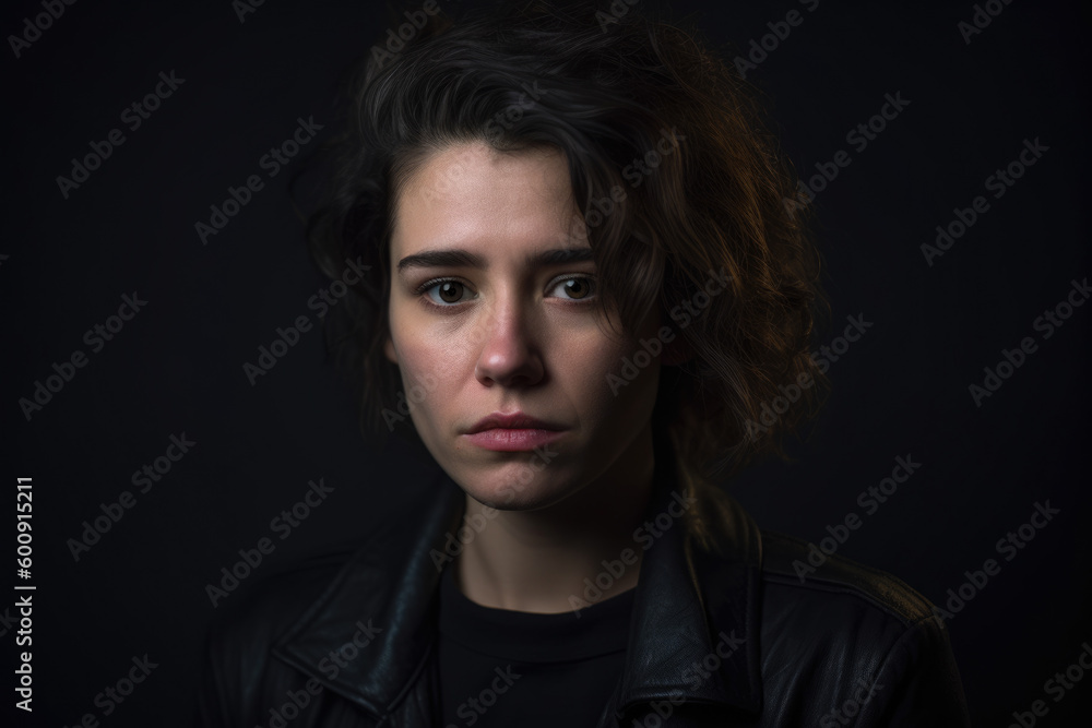 Portrait of a young woman expressing disappointment on a studio background with soft, moody lighting, generative ai Portrait of a young woman expressing disappointment on a studio background with soft, moody lighting, generative ai