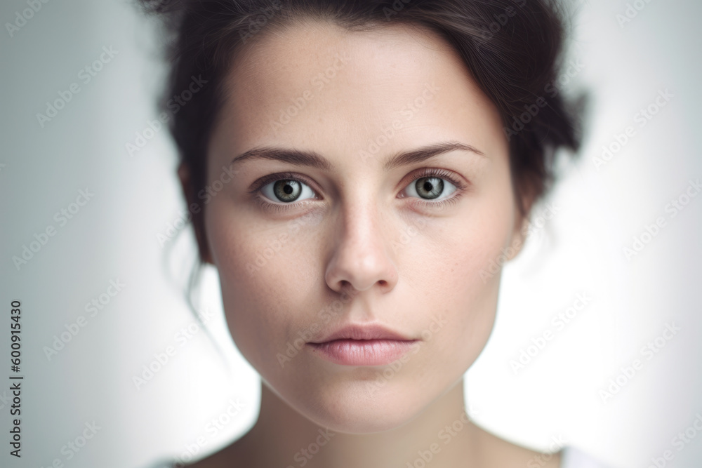 Transfixed Intense Gaze of a Woman on a White Studio Background, generative ai