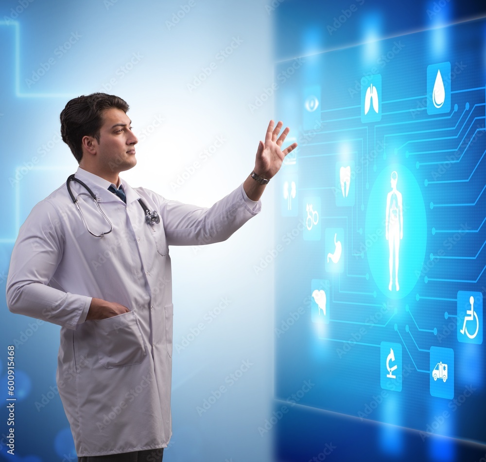Doctor in telemedicine concept looking at screen Doctor in telemedicine concept looking at screen
