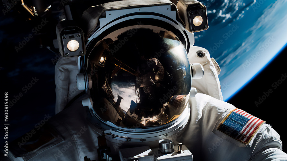 astronaut observing earth from space, self. Generative AI astronaut observing earth from space, self. Generative AI