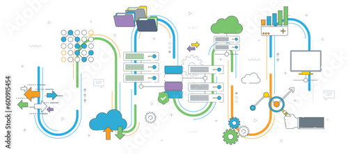 Big Data and cloud computing banner with icons.