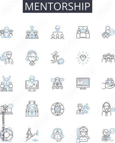 Mentorship line icons collection. Taxi, Driver, Car, Ride, Travel, Fare, Passenger vector and linear illustration. Transport,Cabby,Commute outline signs set