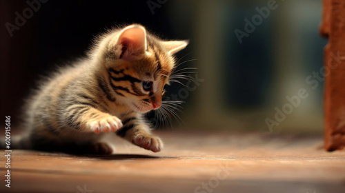 A mischievous kitten playing with a toy mouse. AI generated