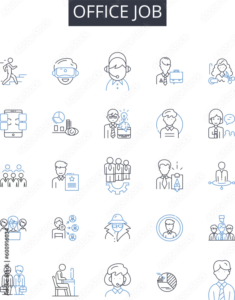Office job line icons collection. Automated, Integrated, Smart, Connected, Autonomous, Responsive, Proactive vector and linear illustration. Versatile,Efficient,Streamlined outline signs set