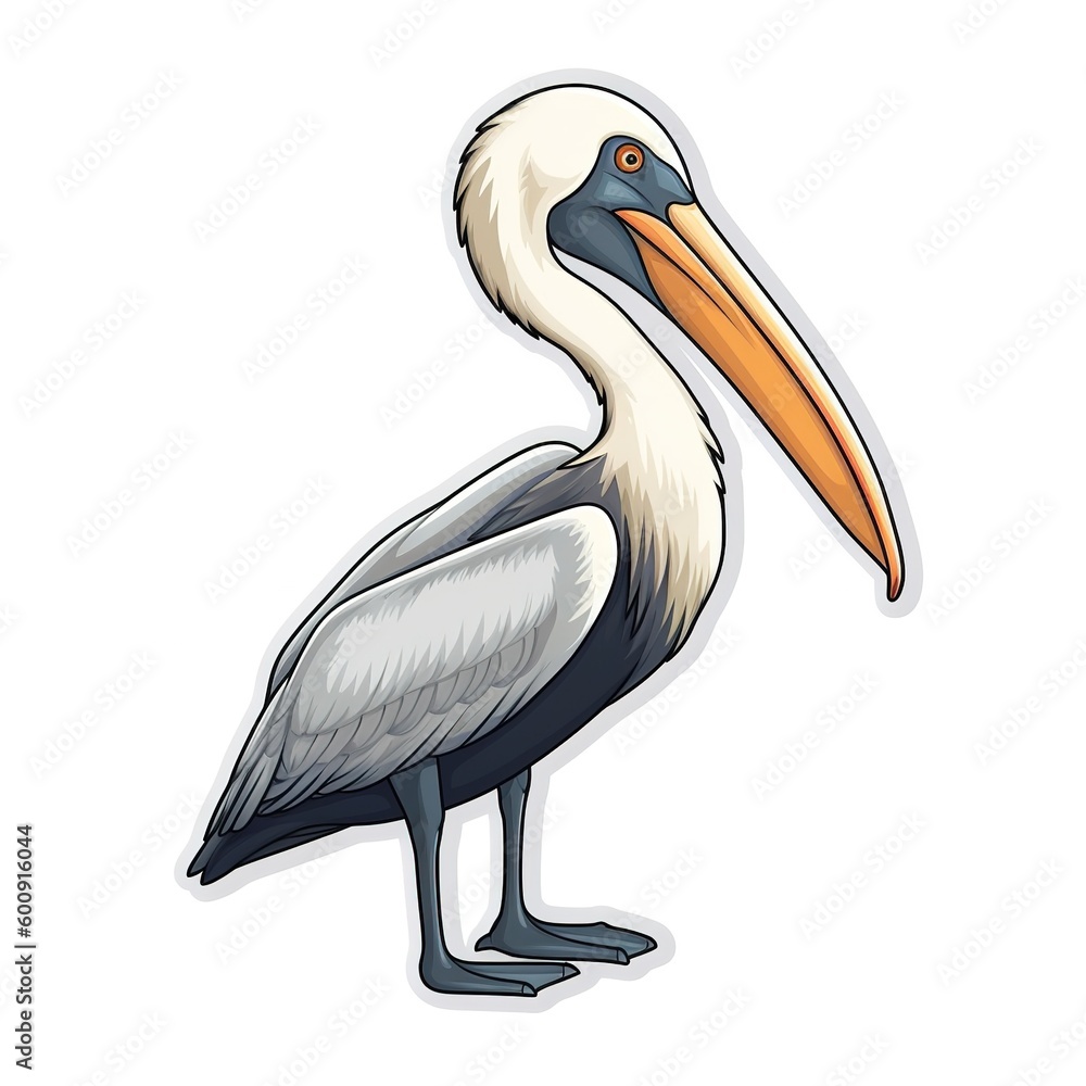 Obraz premium Cartoon sticker of a Pelican over white background. Generative AI illustration