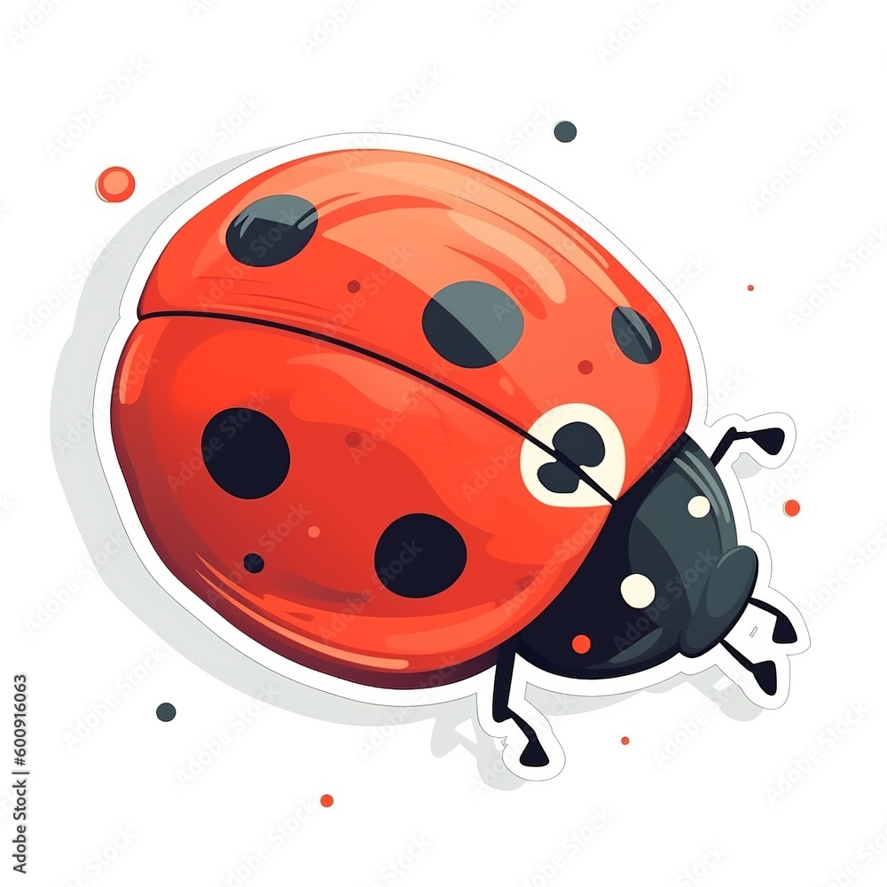Fototapeta premium Cartoon sticker of a Ladybug over white background. Generative AI illustration