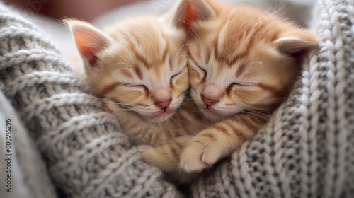 A pair of cuddly kittens snuggled up together. AI generated
